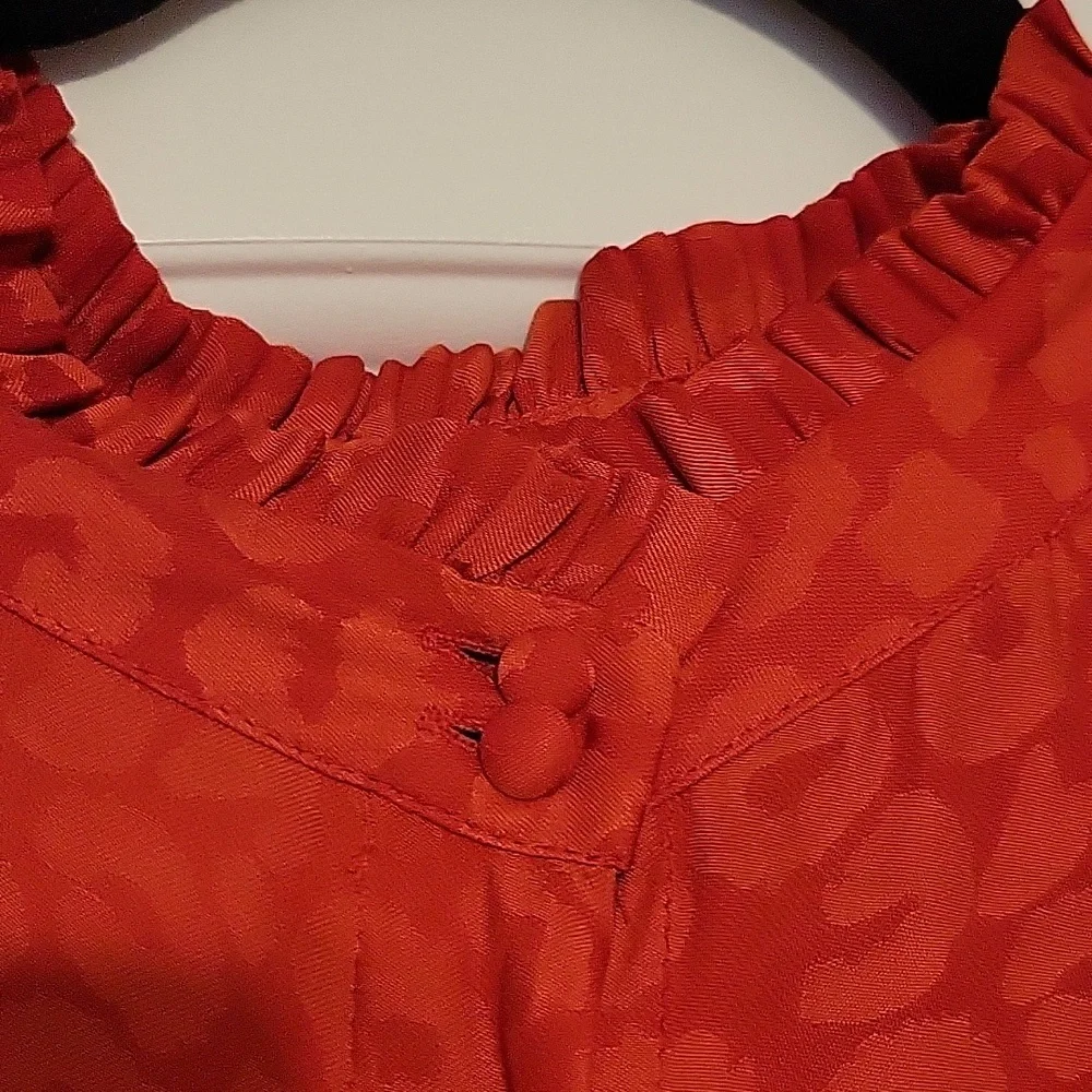 Red Short Sleeve Ruffle Button Down - Picture 2 of 4